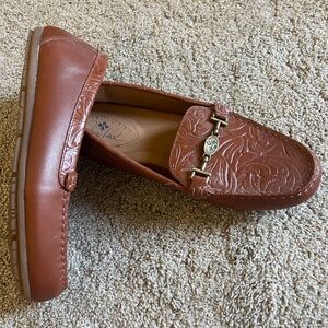 2 pair, Patricia Nash loafers tooled leather brown and black, never worn.